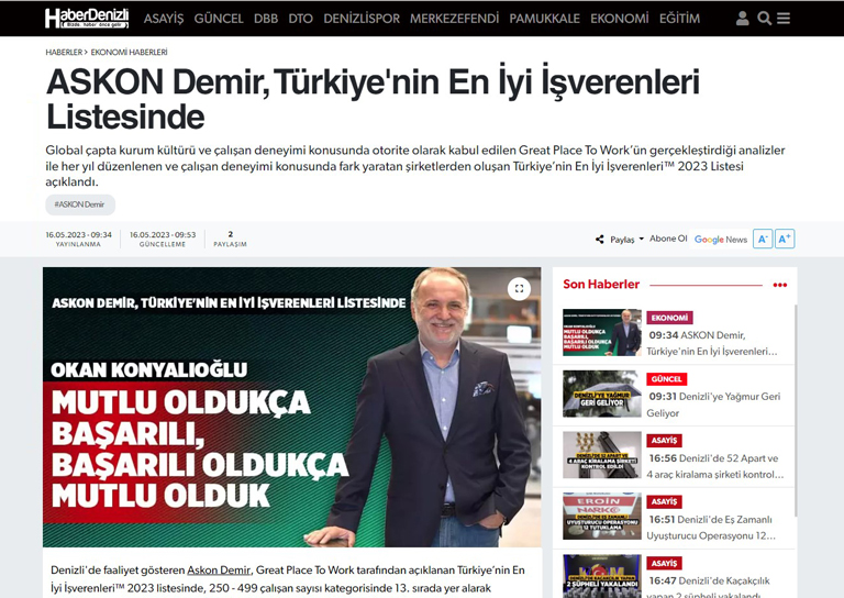 Askon Demir is on the List of Turkey's Best Employers 