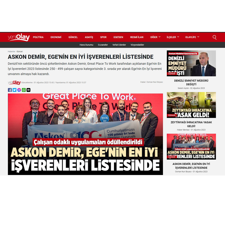 Askon Demir is on the List of Aegean Region's Best Employers
